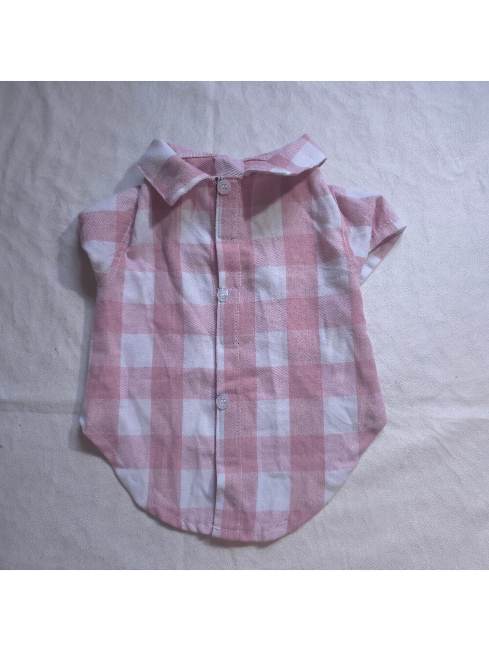 Pink and White Checkered Dog Shirt with Collar and Buttons